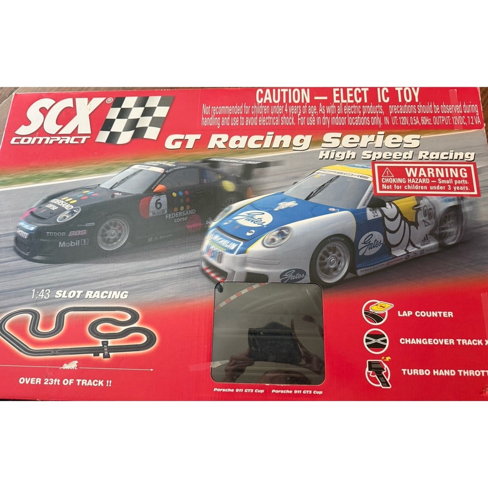 SCX Compact GT Racing Series Slot Cars 1:43 Porsche Complete Remote Control Set